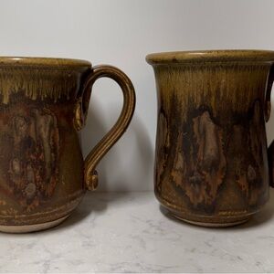Artisanal Brown Ceramic Mugs Set of Two 16 oz